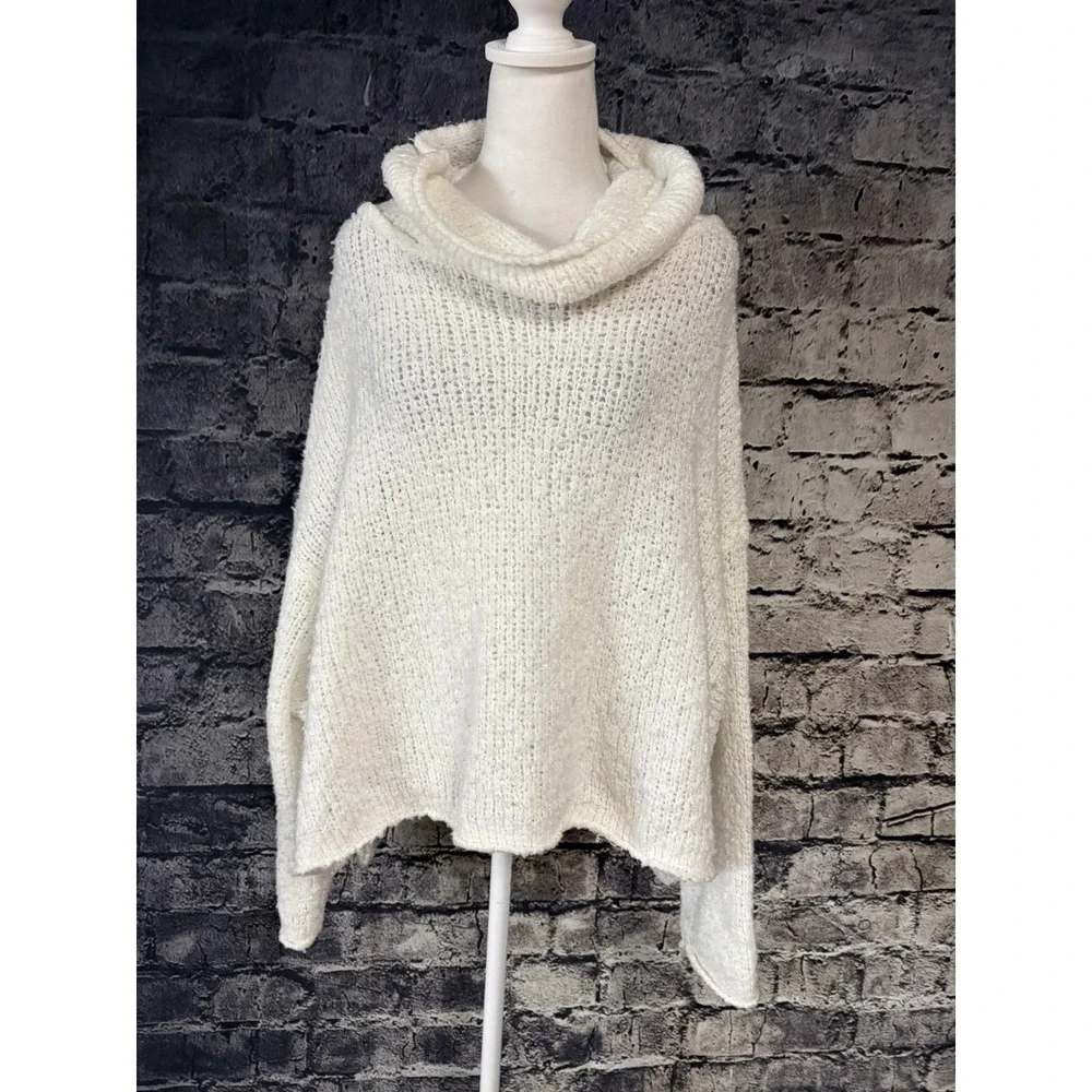 Free People Womens Sweater S White Cowl Neck Oversized Chunky Knit Pullover